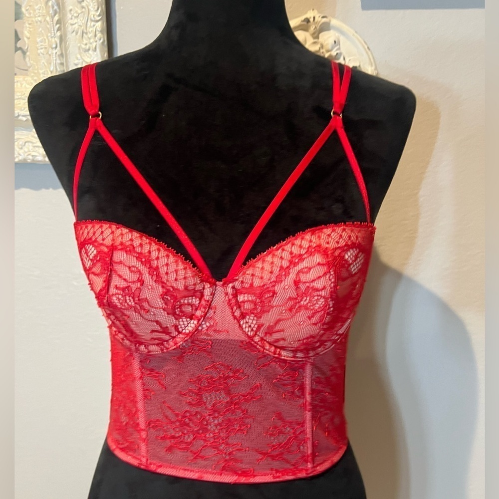 Victoria's Secret Red Lace Corset Bra 34b
